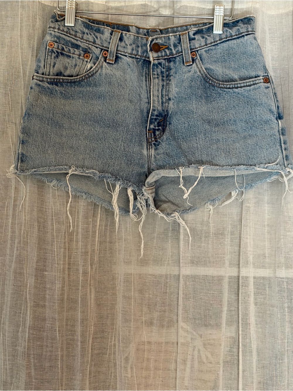 Levi's 517 Light Blue High-Rise Frayed Denim Shorts 27”